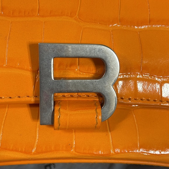 Balenciaga Small Hourglass Croc Embossed Leather Crossbody Top Handle Bag - Picture 7 of 11